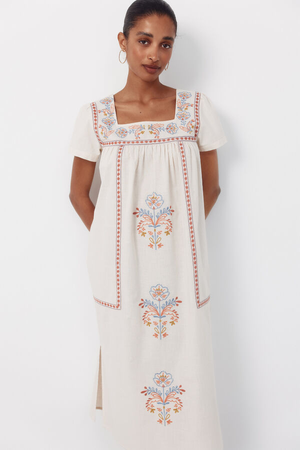 Cortefiel Vestido con bordados florales Multicolor