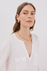 Cortefiel Playera cuello mao efecto lino Blanco