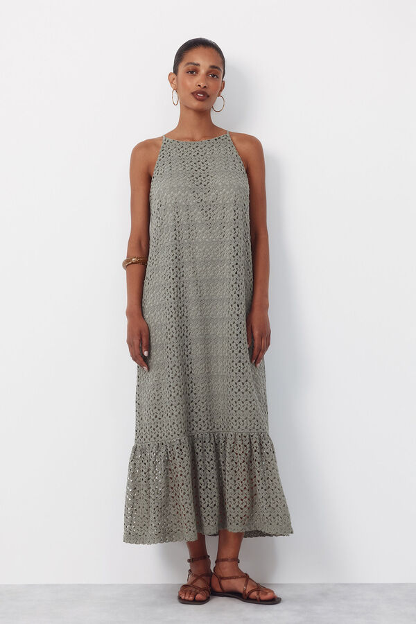 Cortefiel Vestido halter con estructura Kaki