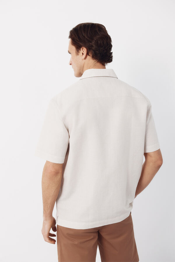 Cortefiel Camisa lino algod&oacute;n lisa cuello bowling Beige