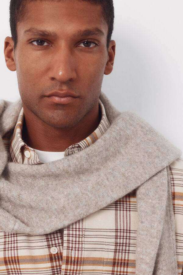 Cortefiel Camisa cuadros oxford slub Beige