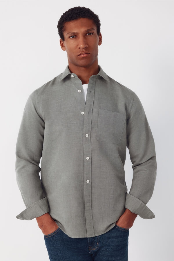 Cortefiel Camisa lino algod&oacute;n liso Kaki