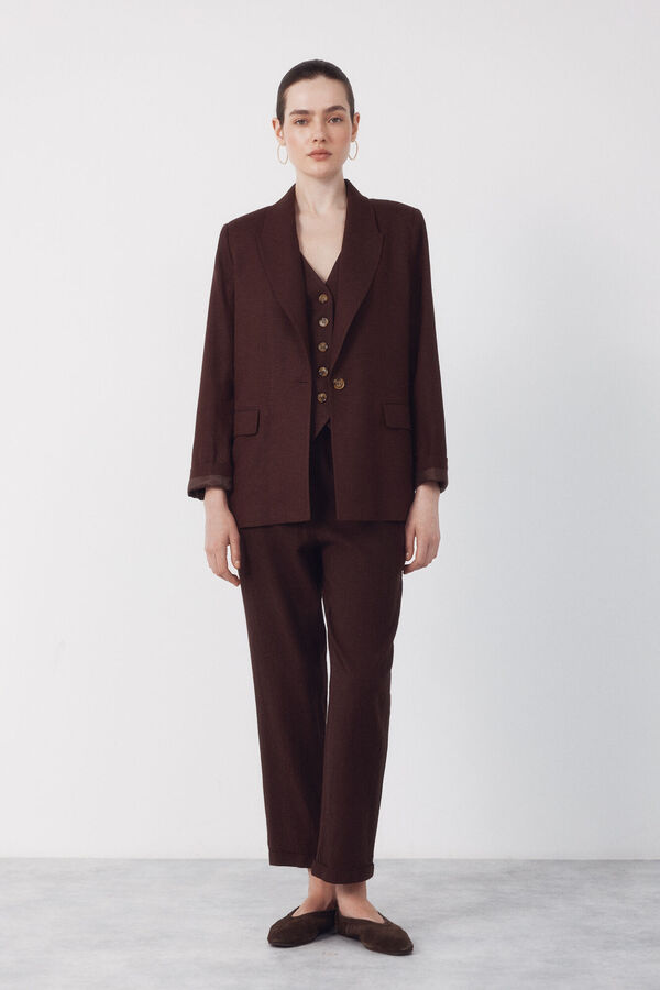 Cortefiel Blazer de tejido con lino Marr&oacute;n oscuro