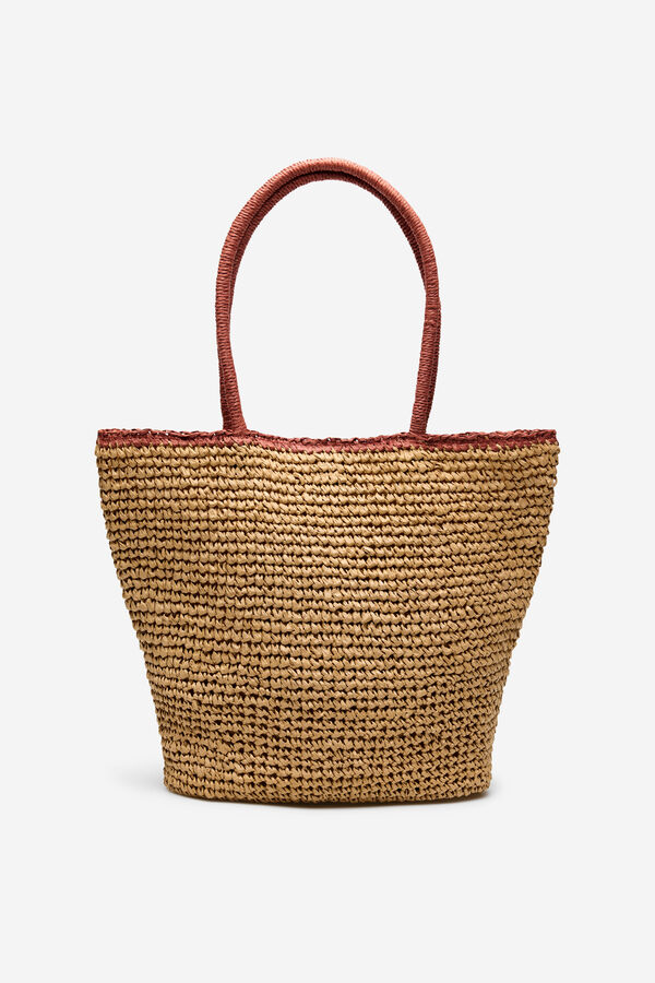 Cortefiel Bolsa de playa de rafia Marr&oacute;n