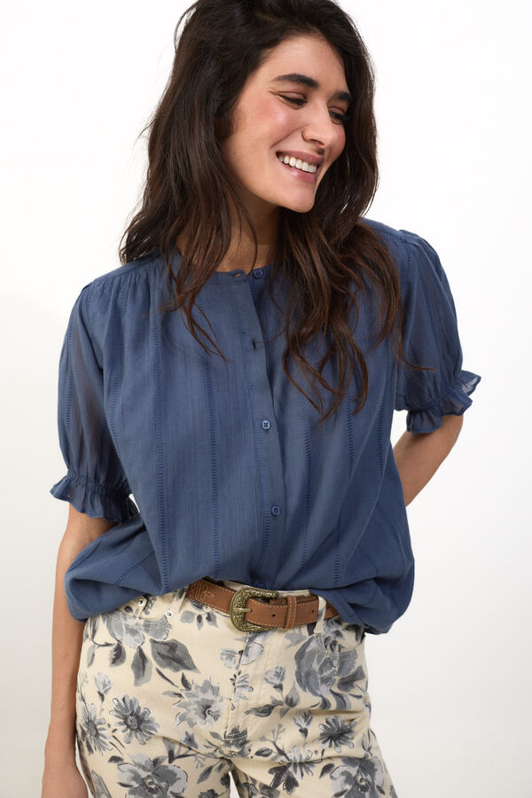 Slowlove Blusa fluida dobby Azul