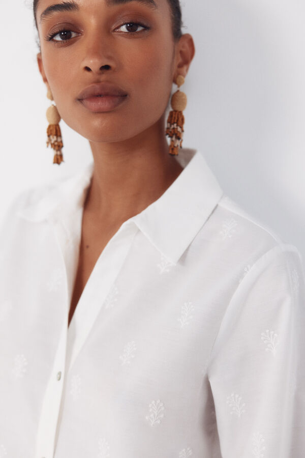 Cortefiel Camisa con detalles bordados Estampado beige