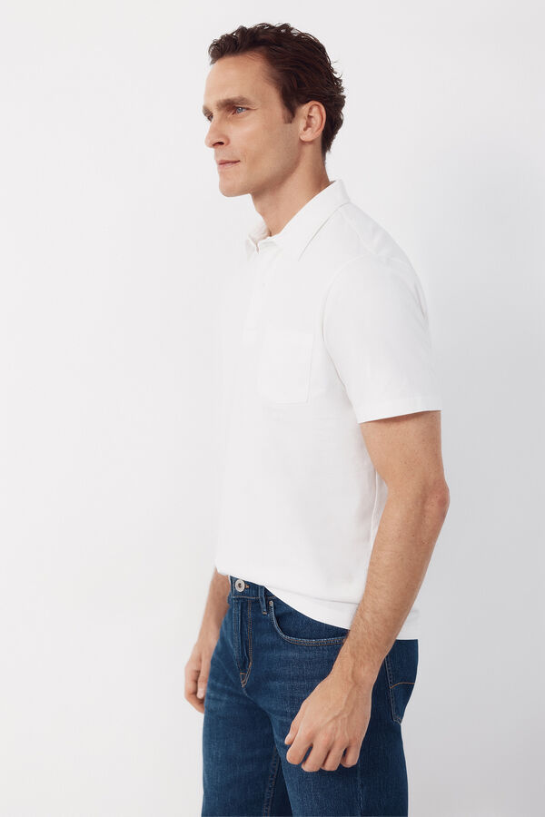 Cortefiel Polo liso bolsillo Blanco