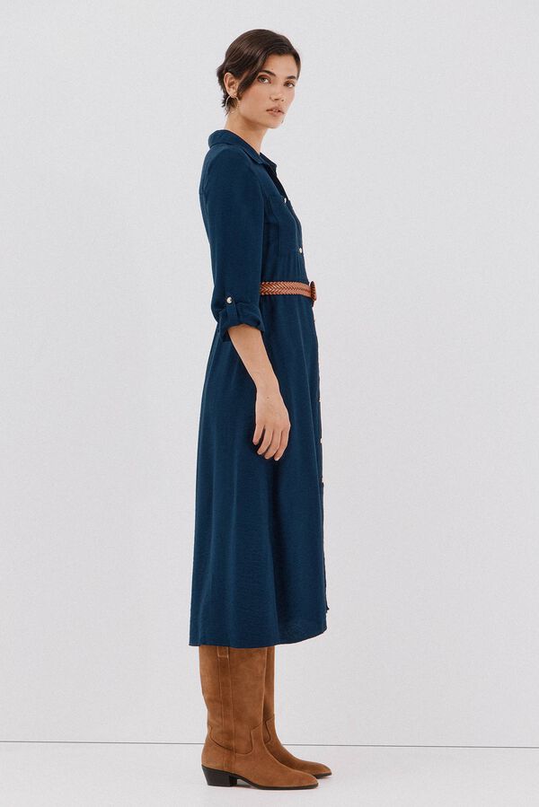 Cortefiel Vestido camisero con cintur&oacute;n Azul marino