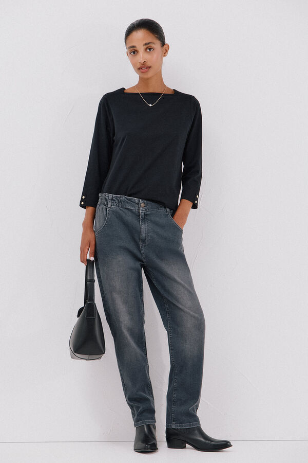 Cortefiel Playera b&aacute;sica cuello barco Negro