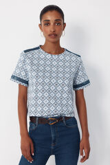 Cortefiel Playera con detalle de vainicas Estampado azul