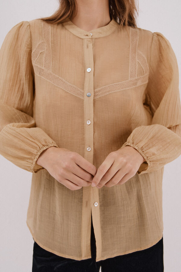 Cortefiel Blusa de encaje cuello mao Blanco