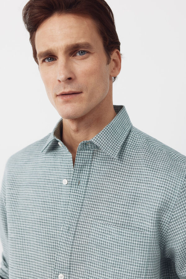 Cortefiel Camisa lino algod&oacute;n cuadros Verde
