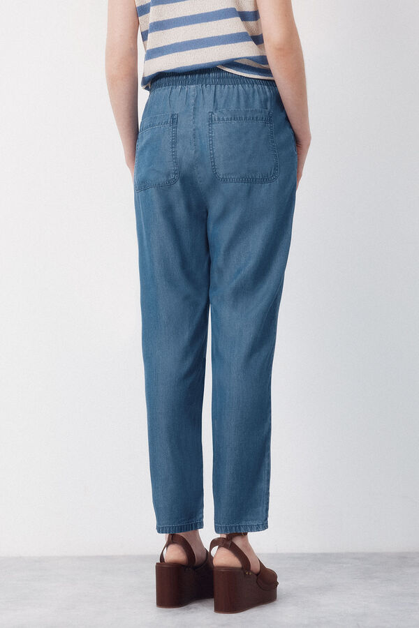 Cortefiel Pantalones fluidos de tencel Azul