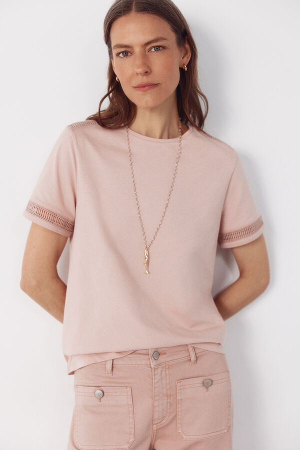 Cortefiel Playera con detalle de vainicas Rosa