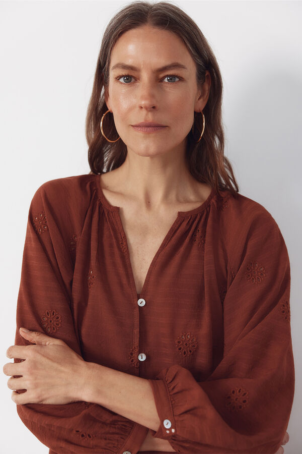 Cortefiel Blusa con bordados Rojo