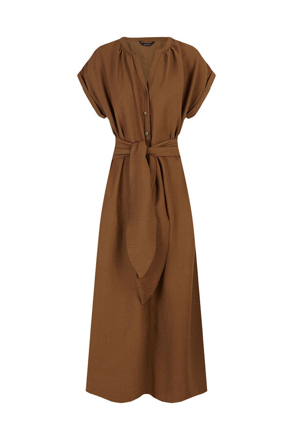 Cortefiel Vestido estampado con cintur&oacute;n Kaki