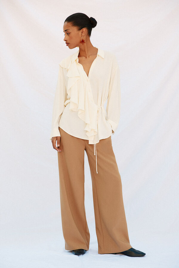 Cortefiel Camisa de manga larga con volante Blanco