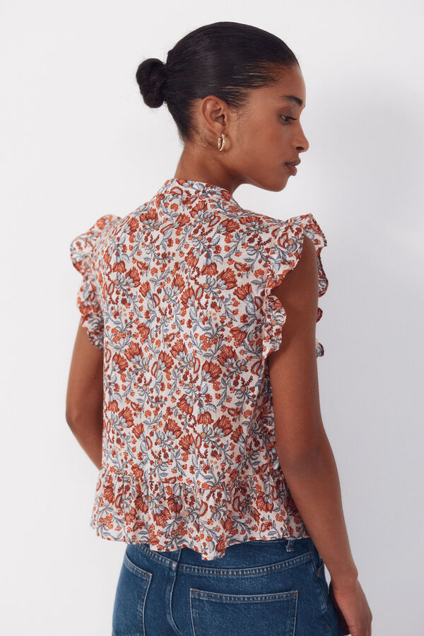 Cortefiel Blusa con volante Estampado rojo