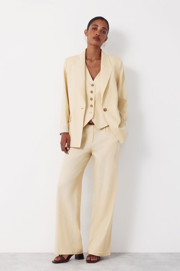 Cortefiel Blazer de tejido con lino Amarillo