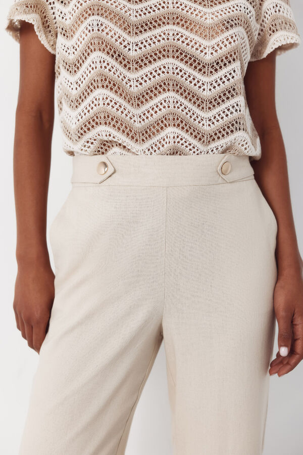 Cortefiel Pantal&oacute;n de lino con botones dorados Beige