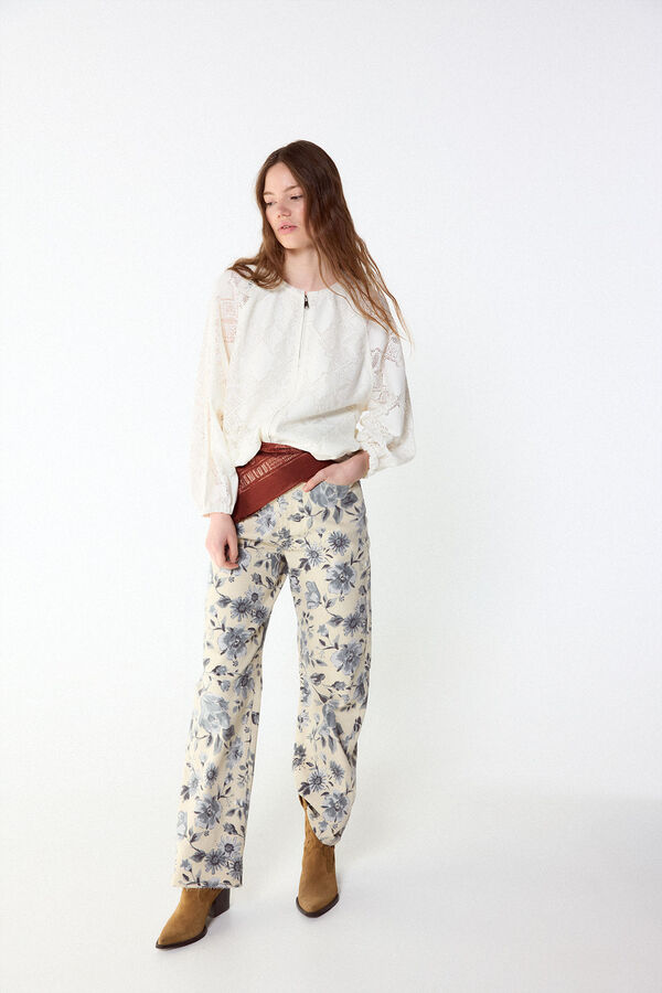 Slowlove Chamarra bomber de encaje Marfil