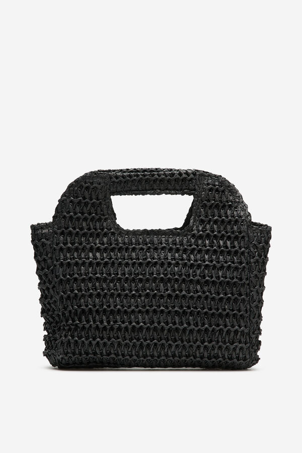 Cortefiel Bolsa trenzada de rafia Negro