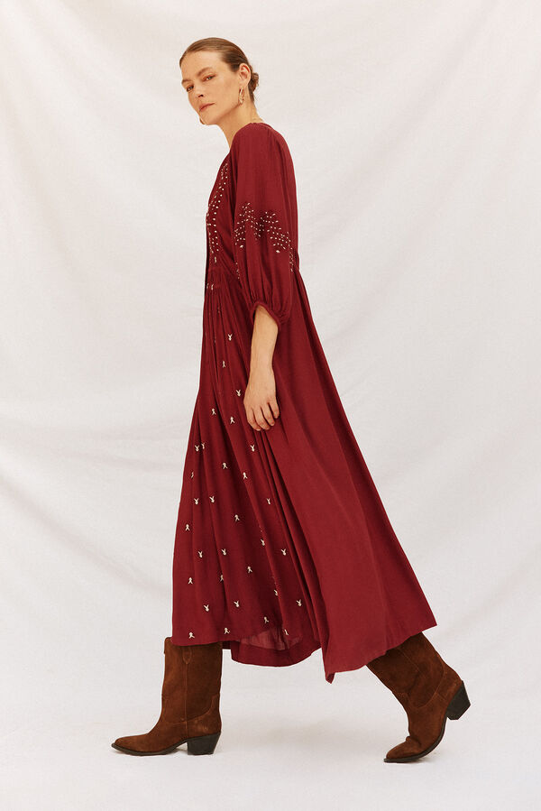 Cortefiel Vestido cuello redondo Granate