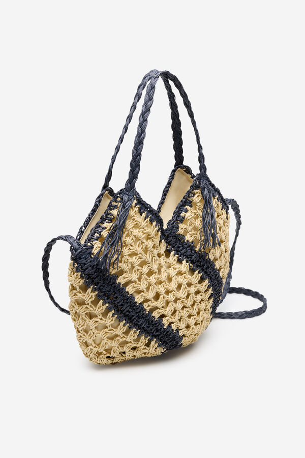 Cortefiel Bandolera de rafia trenzada Arena