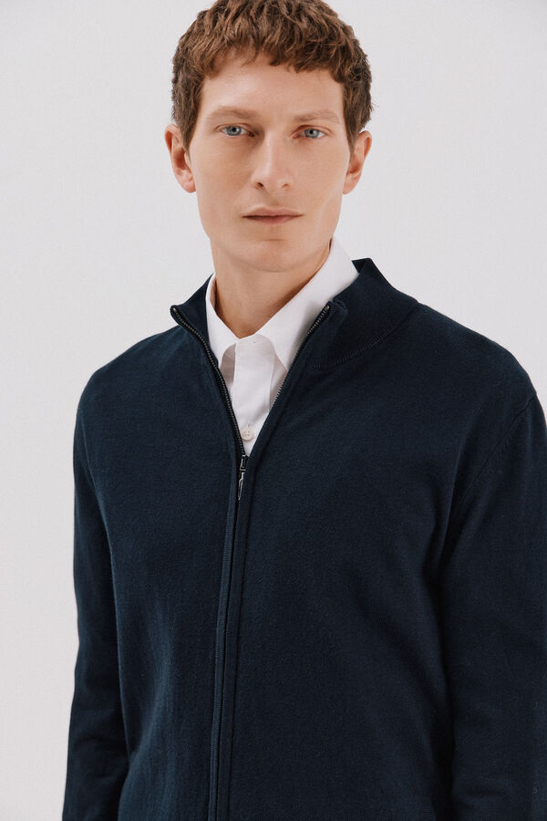 Cortefiel C&aacute;rdigan de algod&oacute;n con cashmere cierre de cremallera Azul marino