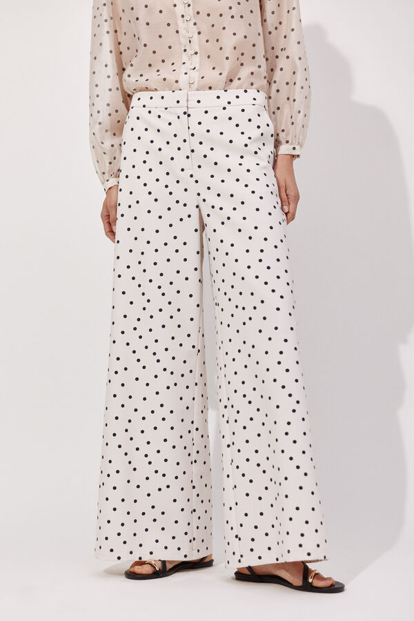 Cortefiel Pantal&oacute;n palazzo de puntos Estampado blanco