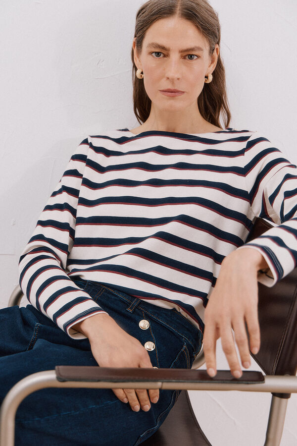 Cortefiel Playera barco botones Estampado azul