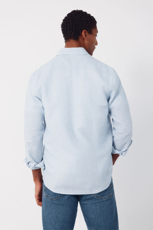 Cortefiel Camisa lino algod&oacute;n rayas Azul