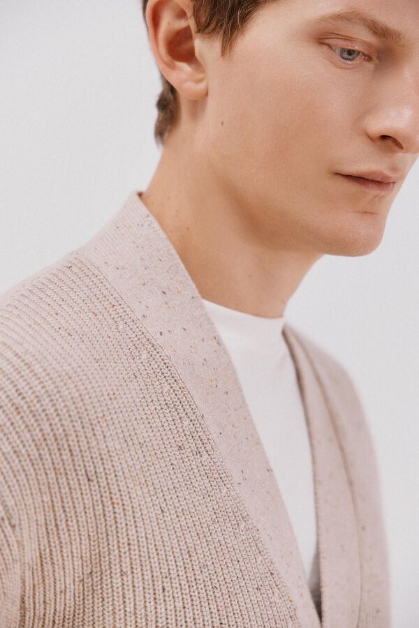 Cortefiel C&aacute;rdigan de algod&oacute;n tejido de punto perlado con cierre Beige