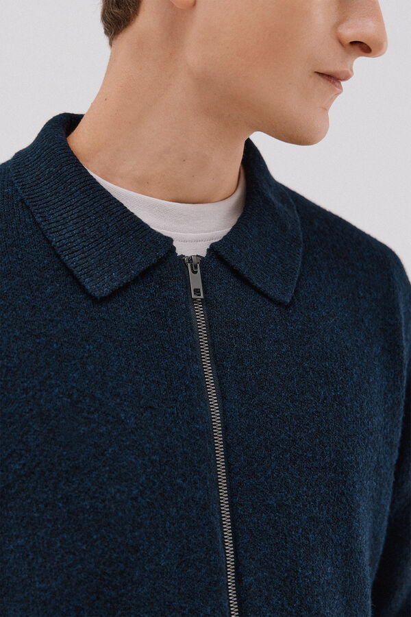 Cortefiel C&aacute;rdigan de punto con textura y cierre de cremallera cuello polo Azul marino