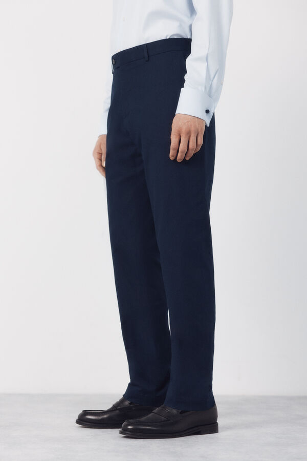 Cortefiel Pantal&oacute;n traje coordinado mezcla lino Azul marino