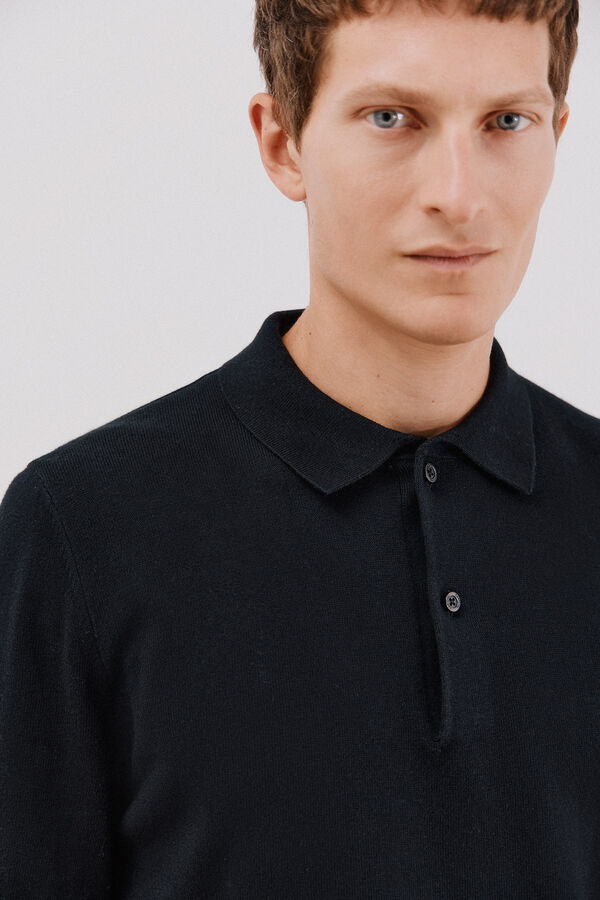 Cortefiel Su&eacute;ter de algod&oacute;n cashmere cuello polo Negro