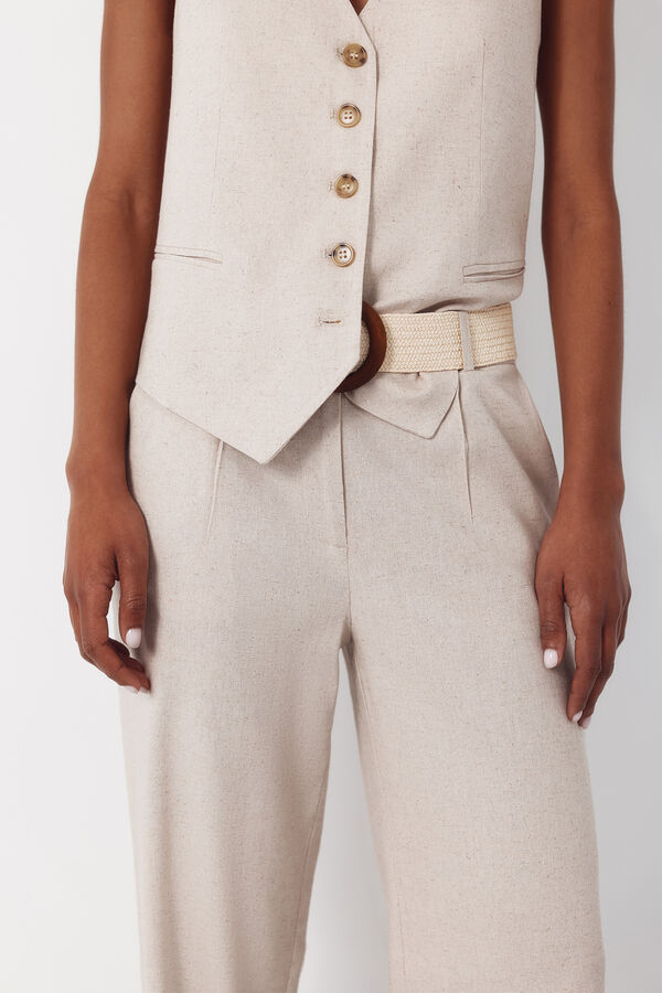 Cortefiel Pantal&oacute;n ancho de lino Arena