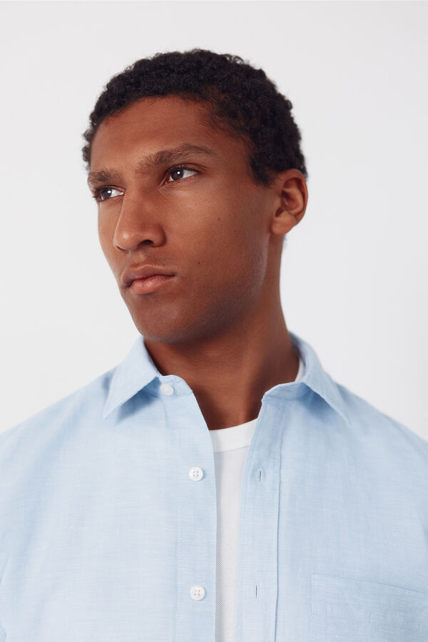 Cortefiel Camisa lino algod&oacute;n liso Azul
