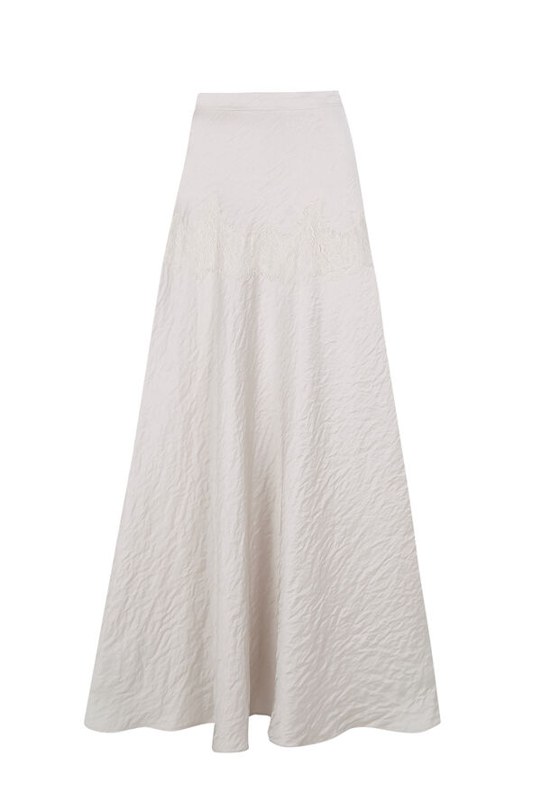 Slowlove Falda midi satinada con encaje Marfil