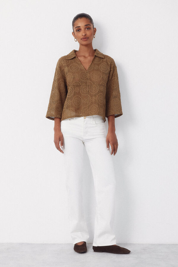 Cortefiel Polo r&uacute;stico bordado Kaki