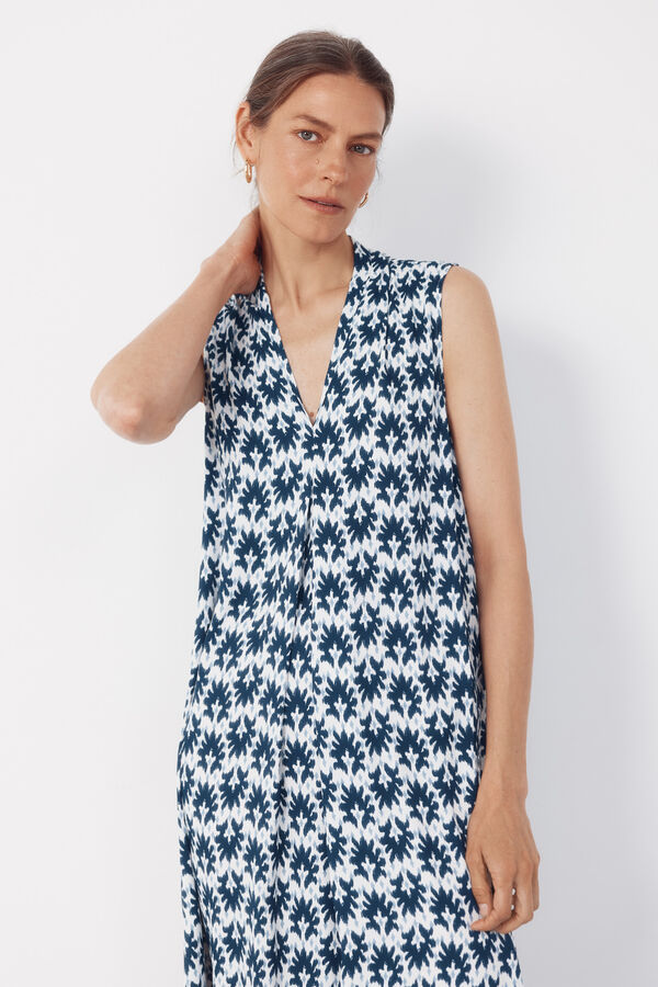 Cortefiel Vestido fluido sin mangas Estampado azul