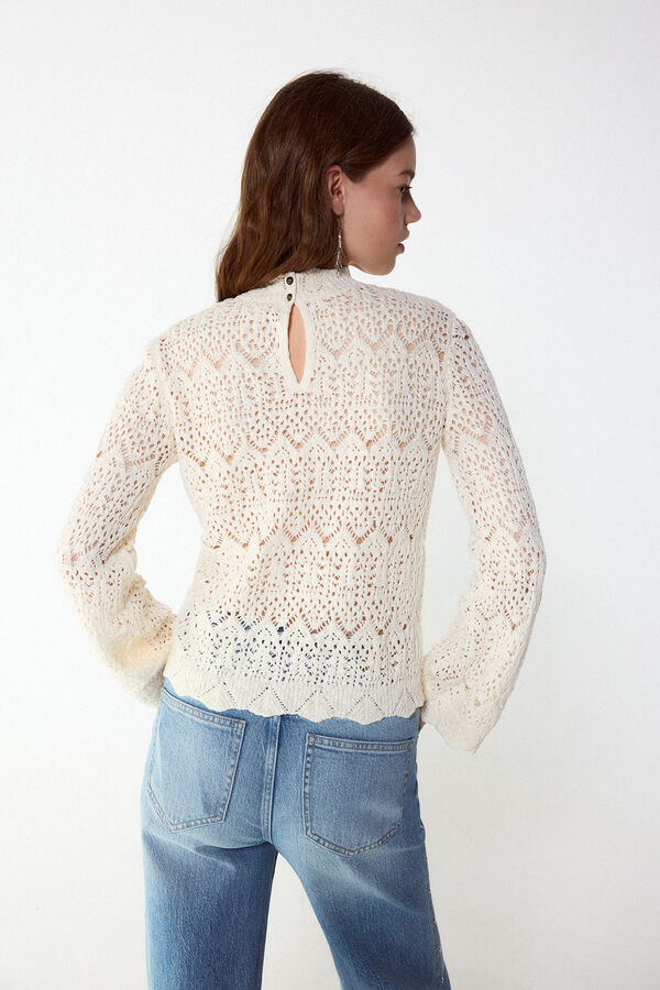 Slowlove Su&eacute;ter de punto calado cuello perkins Marfil