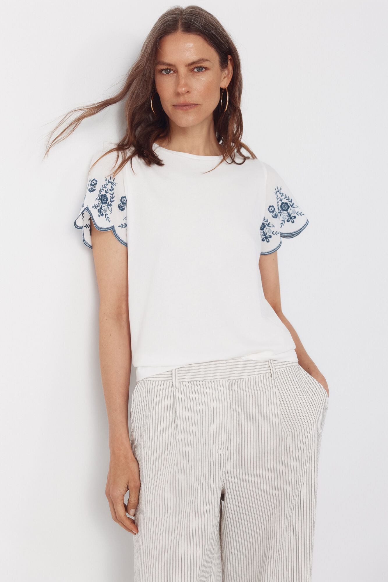 Cortefiel Playera bordada manga