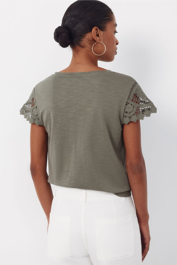 Cortefiel Playera manga crochet Kaki
