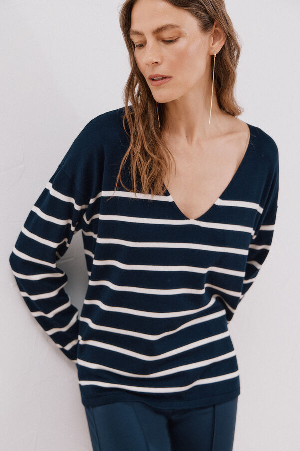 Cortefiel Su&eacute;ter escote en pico Estampado azul