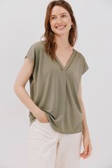 Cortefiel Playera pico con detalle puntilla Kaki