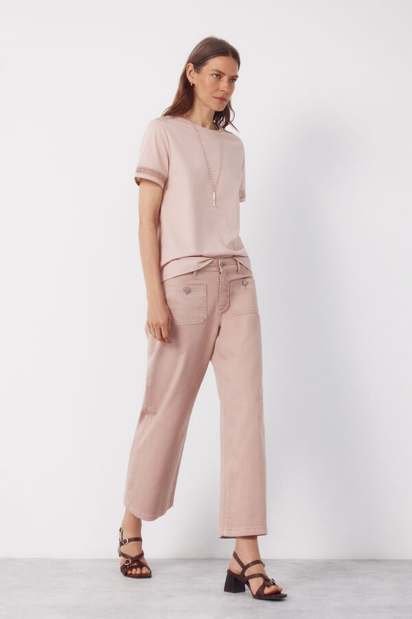 Cortefiel Playera con detalle de vainicas Rosa