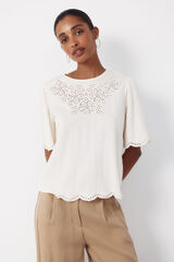 Cortefiel Playera bordada Marfil