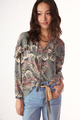 Slowlove Blusa estampada con volante Estampado azul