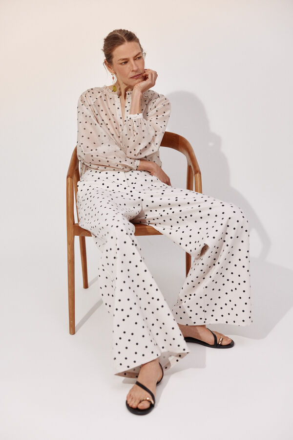 Cortefiel Pantal&oacute;n palazzo de puntos Estampado blanco